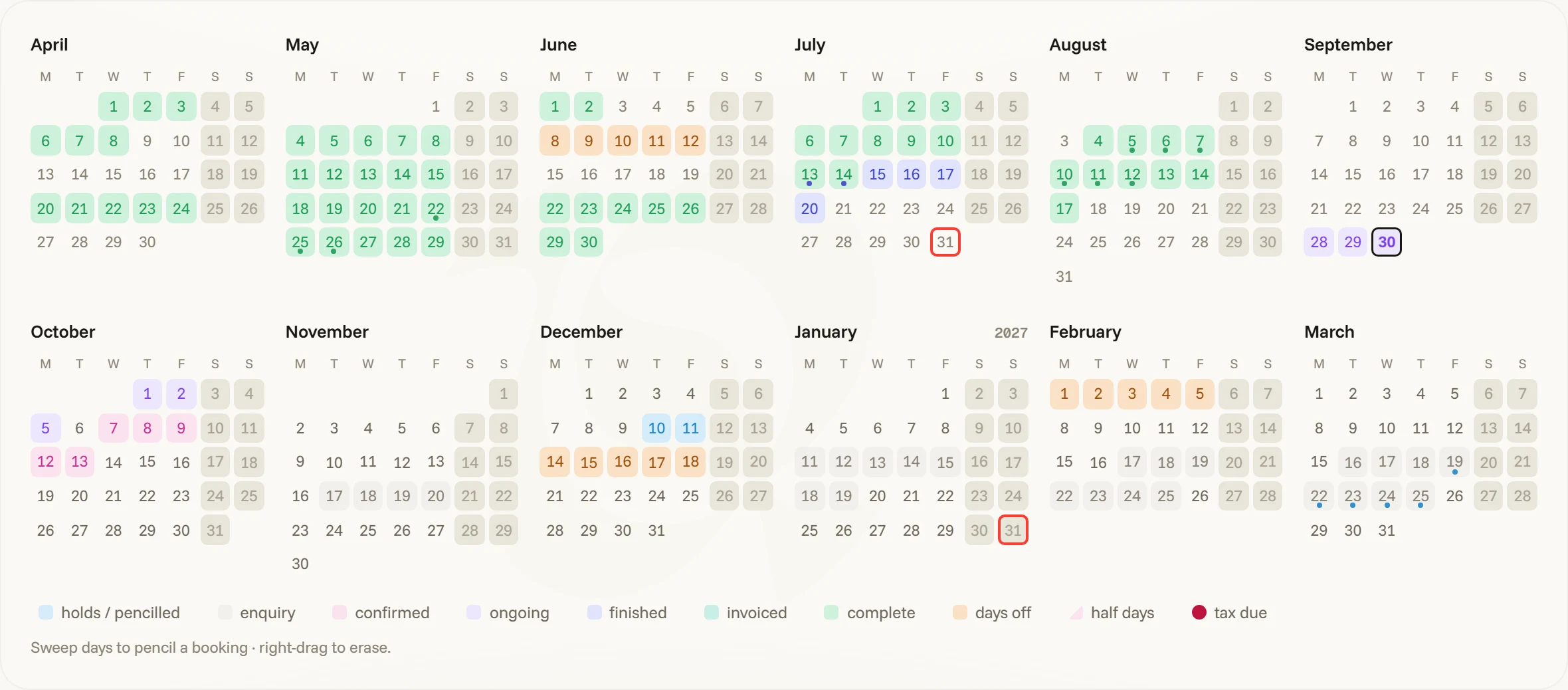 Agenda · Calendario — tema claro