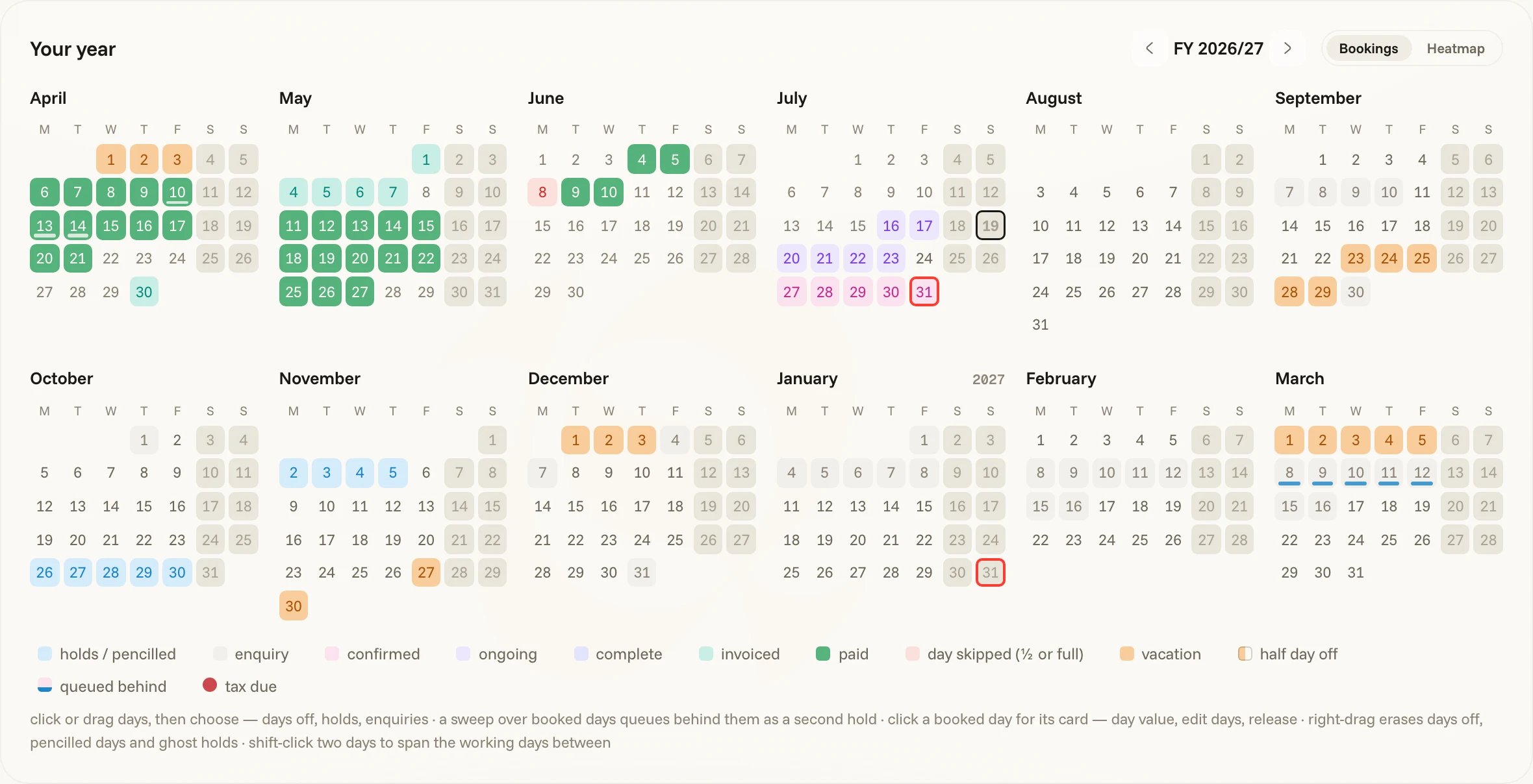 Agenda · Calendario — tema claro